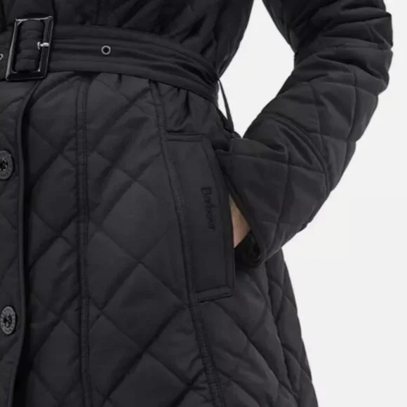 BARBOUR Finstown Hooded Belted Quilt Trench jacket MSRP$395 British Luxury